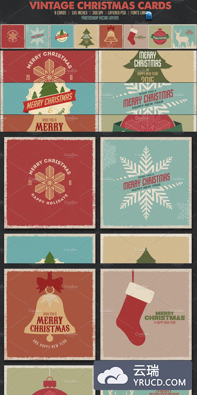 8个经典的圣诞节卡片模板 8 Vintage Christmas Cards
