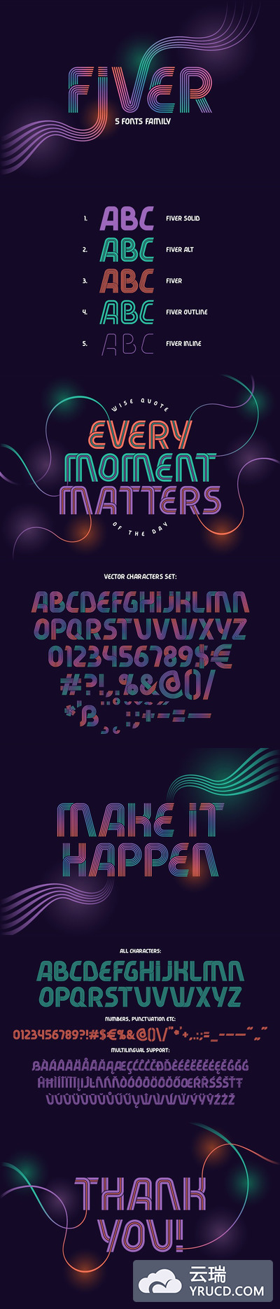 现代风格的字体套装 Modern fonts set "Fiver"