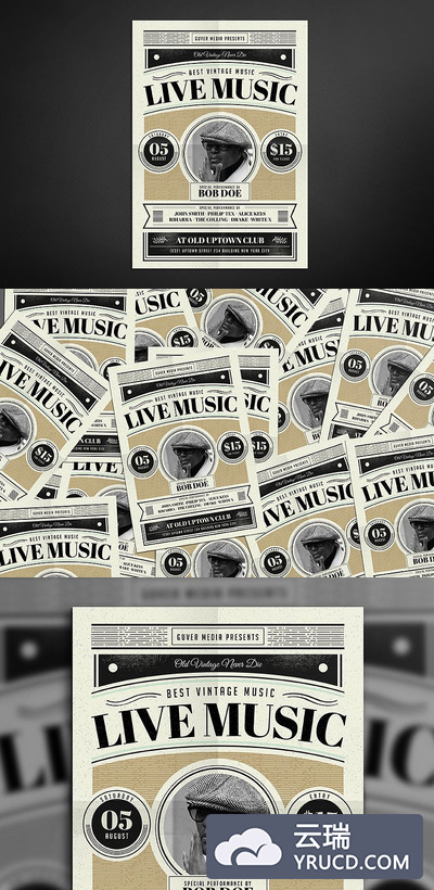 怀旧的音乐海报模板 Old Vintage Music Flyer