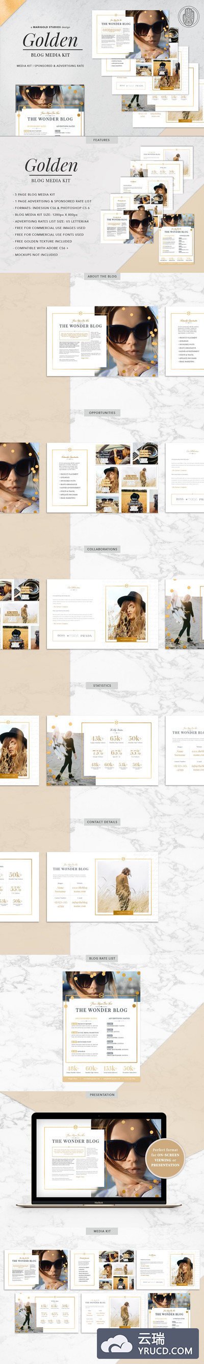 金色的博客简历模板 GOLDEN | Blog Media Kit