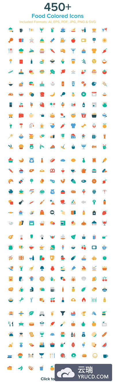 450+个彩色食物图标 450+ Food Colored Icons