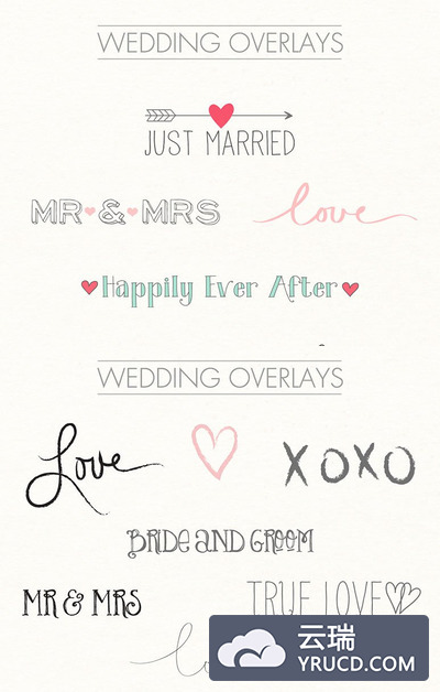 婚礼图形素材 Digital word overlays - wedding