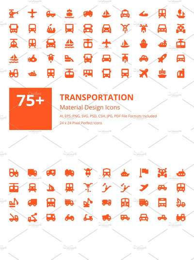 Material Design风格的 90个交通工具图标 90 Transportation Material Icons