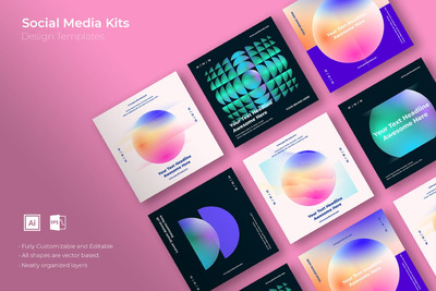 高端时尚简约流行渐变色彩配色的社交媒体banner海报设计模板-31