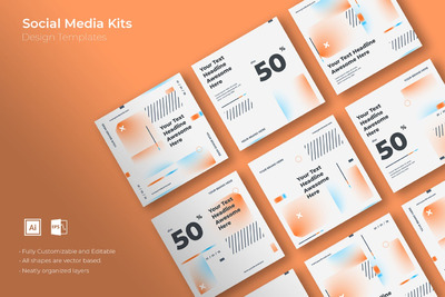 高端时尚简约流行渐变色彩配色的社交媒体banner海报设计模板-32