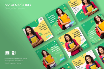 高端时尚简约流行渐变色彩配色的社交媒体banner海报设计模板-28