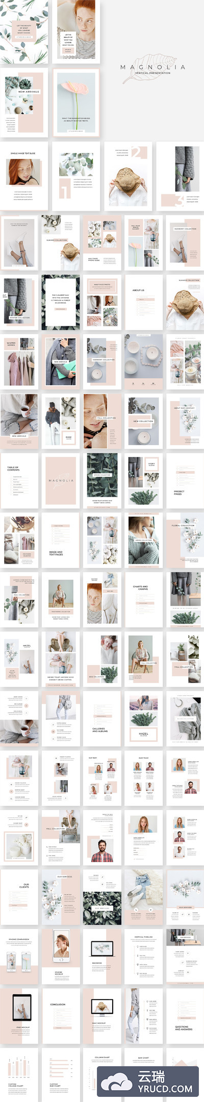 PPT模板 | 100个粉色简约柔和高端优雅时尚专业美感PowerPoint幻灯片