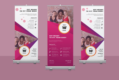 时尚简约高端健身房X展架易拉宝设计模板