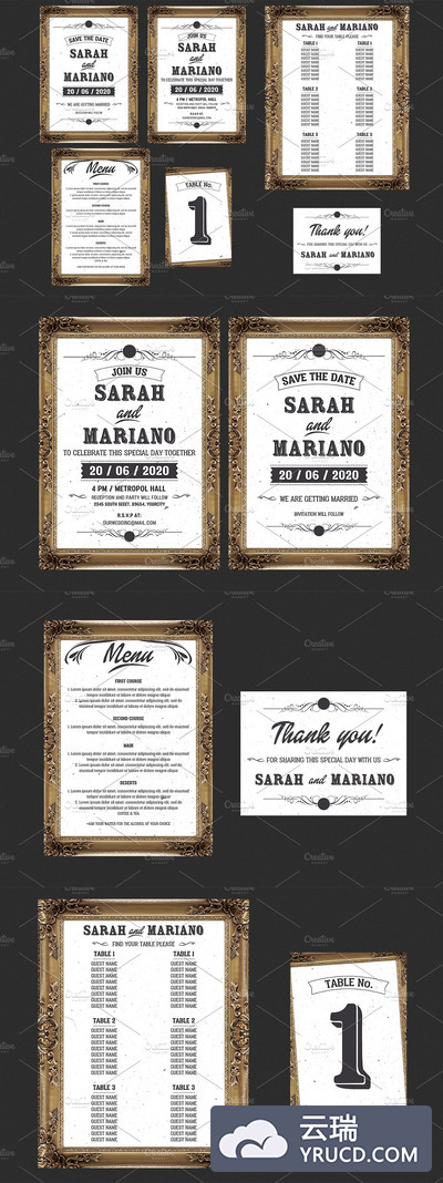 婚礼框架邀请函模板 Frame Wedding Invitation Set