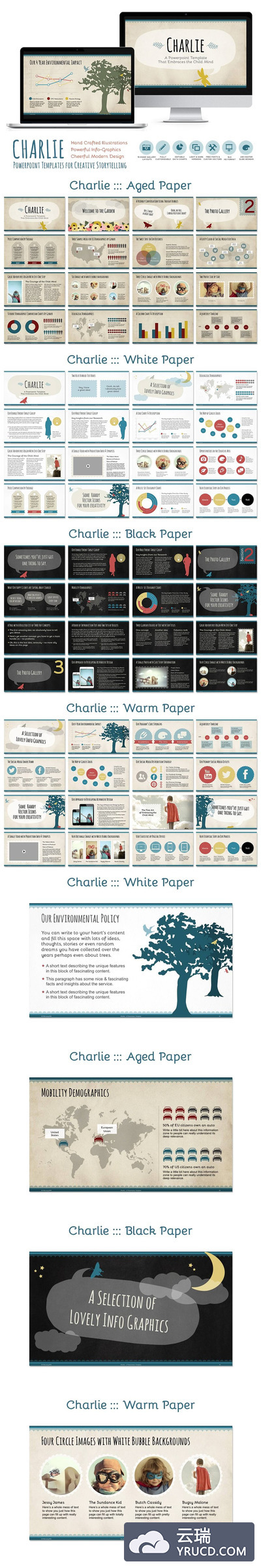 复古风格的PPT模板 Charlie Powerpoint Template