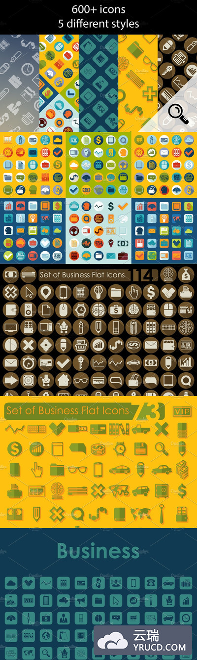 600+商业图标样式 600+ business icons. 5 styles