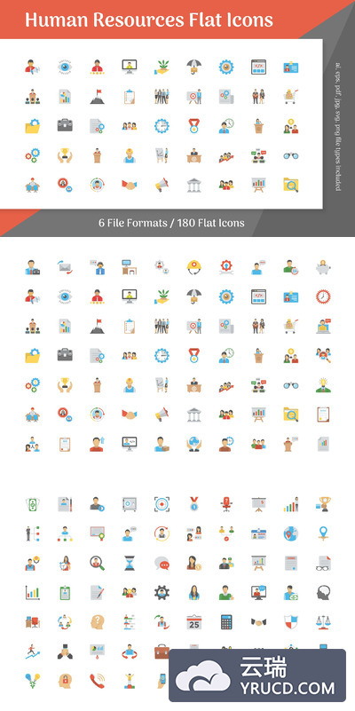 180个人力资源扁平化图标 180 Human Resources Flat Icons