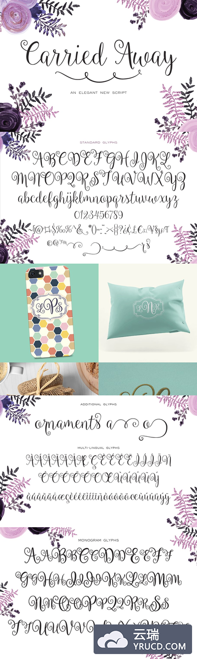 适合花卉的手写字体 Carried Away Script + Monogram