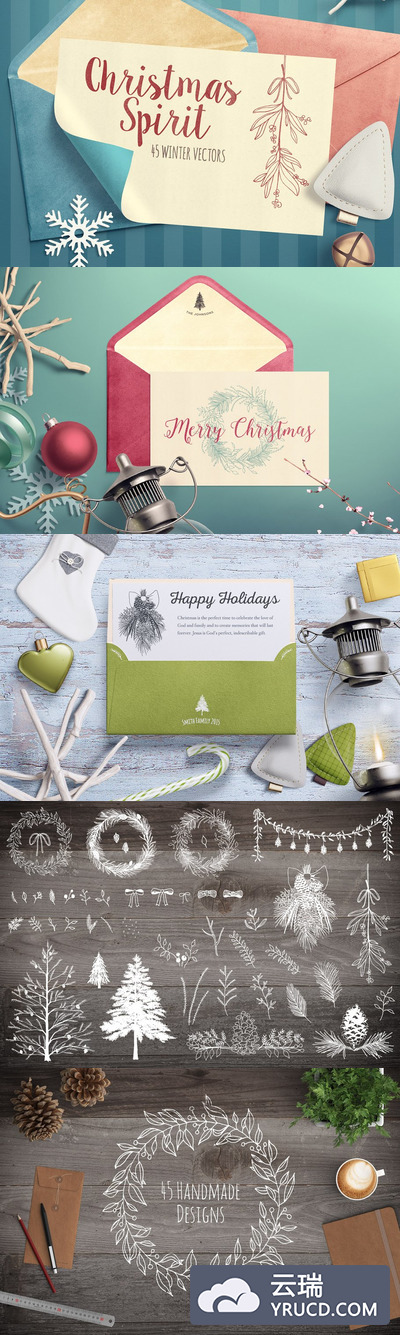 圣诞节冬季矢量图形 Christmas Spirit Winter Vector Pack