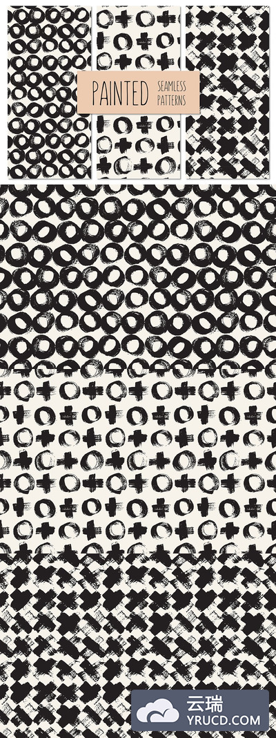 手绘效果元素的无缝背景纹理素材 Painted Seamless Patterns Set 4