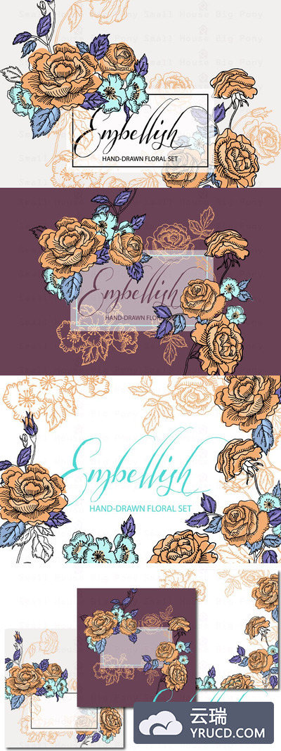 装饰玫瑰 - 矢量文件素材 Embellish Roses- Vector and PNG File