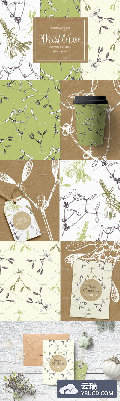 槲寄生矢量图案 3 Vector Mistletoe Patterns