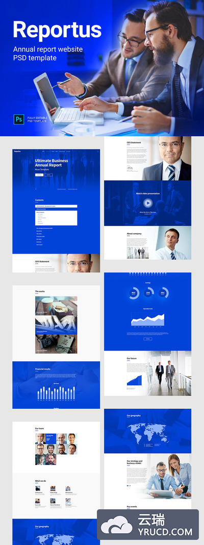 高品质的简约时尚高端商业商务质感的年度报告网站PSD设计模板