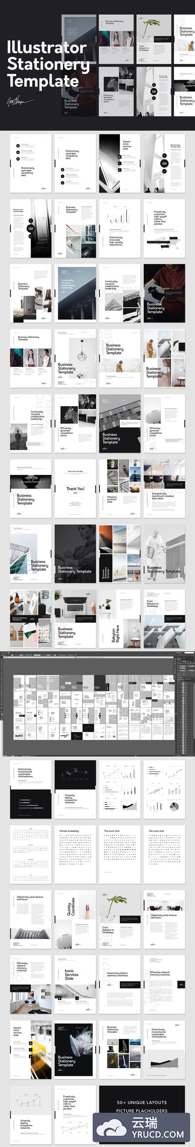 罕见的时尚高端多用途的高品质专业画册品牌手册房地产楼书时尚杂志设计模板（AI）