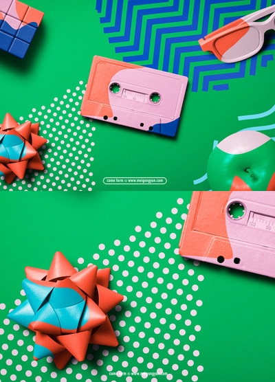 样机 | 时尚炫彩缤纷彩色磁带元素展示模板