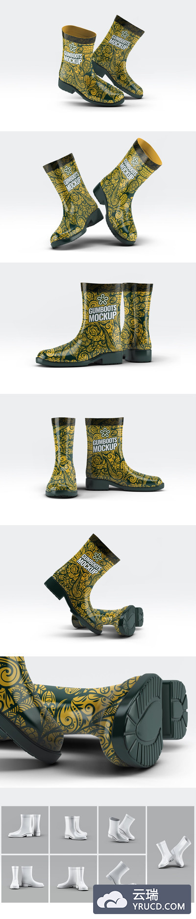 样机 | 时尚摩登花纹雨鞋胶鞋高分辨率7个视角