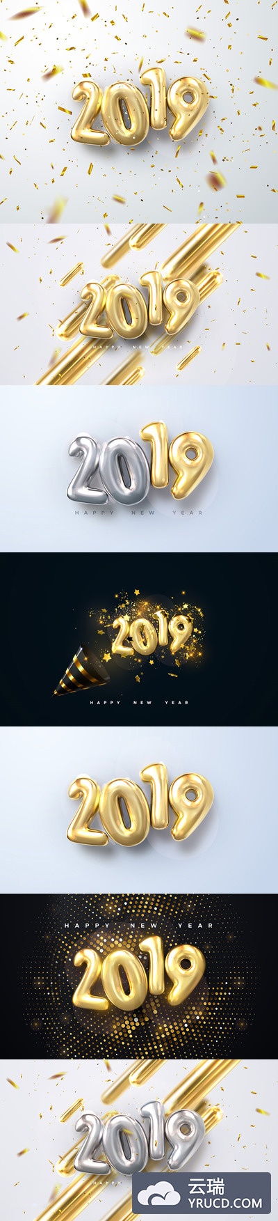 矢量 | 2019数字新年立体字金色3D效果AI素材