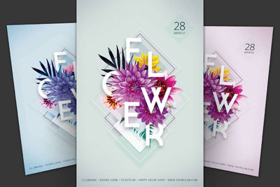 带有花朵元素的时尚高端多用途宣传单DM海报设计模板