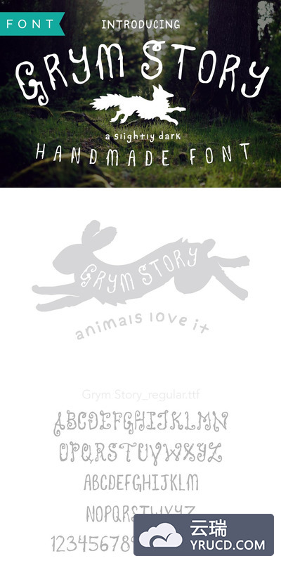 神秘的故事字体 Grym Story Hand-Drawn, True Type.