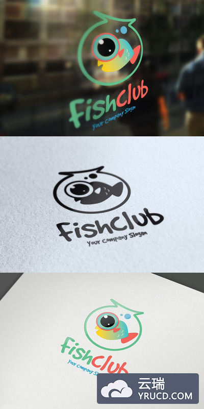 鱼水族相关的logo设计创意模板 Fish Club