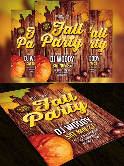 秋季活动元素海报模板 Fall Party Flyer Template