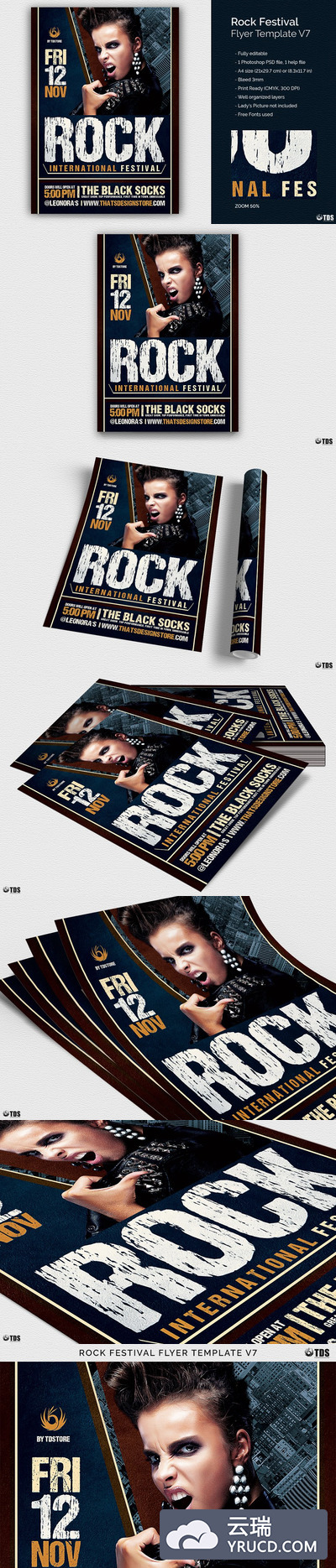摇滚音乐节日海报模板 Rock Festival Flyer PSD V7