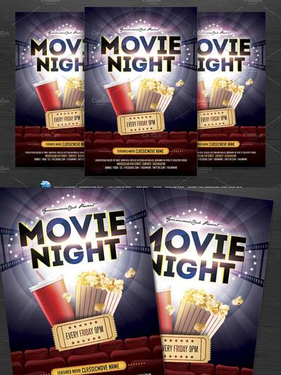 电影之夜海报模板 Movie Night Flyer