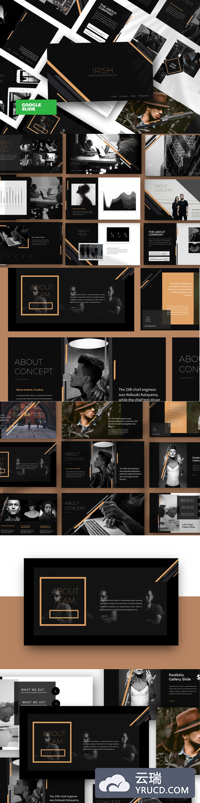 时尚高端少见的优雅棕色配色的多用途Google Slide谷歌幻灯片powerpoint演示模板（pptx）