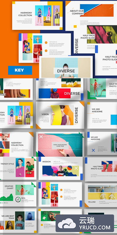 时尚清新高端配色的多用途keynote幻灯片演示模板（key）
