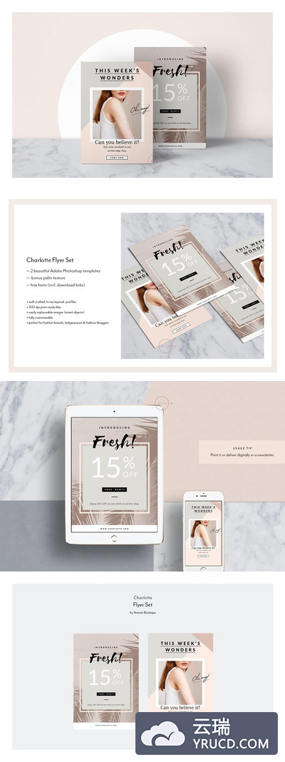 时尚的明信片效果的海报传单模板 2 Postcard Newsletters • Charlotte