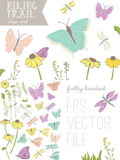 蝴蝶插画素材 Hiking Trail - Butterfly Clip Art