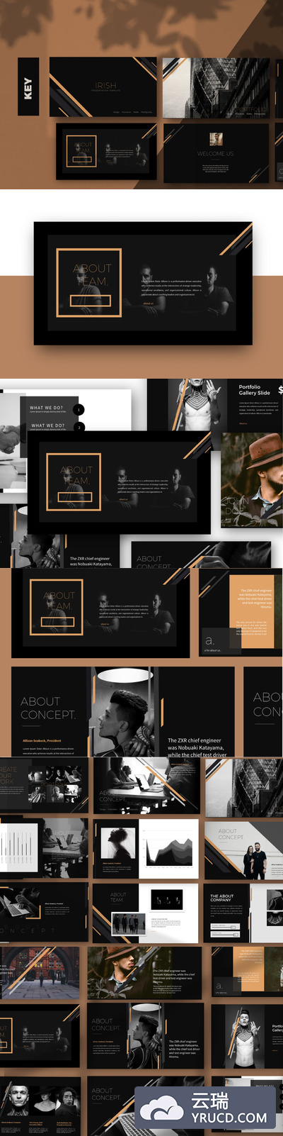 高品质的时尚高端多用途棕色配色keynote幻灯片演示模板（key）