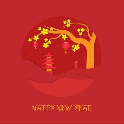 时尚高端简约多用途的剪纸风格中国风新年元旦春节海报banner宣传单DM设计模板