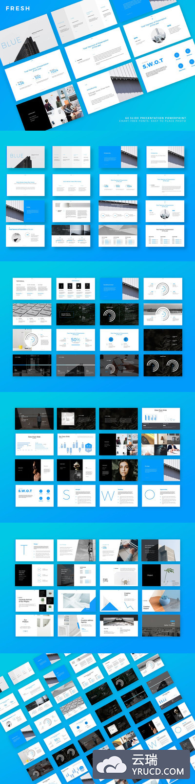 时尚高端简约清新带有SWOT分析的高品质多用途powerpoint幻灯片演示模板（pptx）