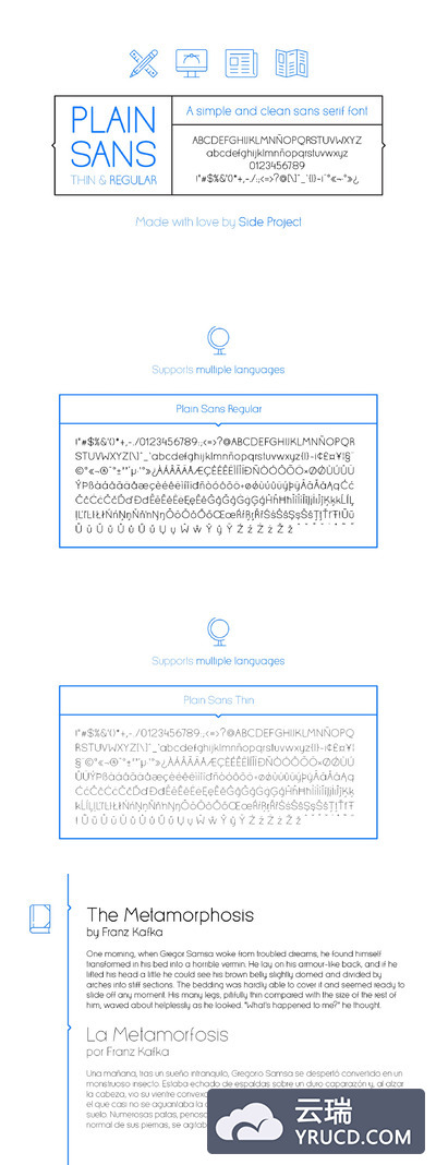 整洁的无衬线常规字体 Plain Sans Thin & Regular font