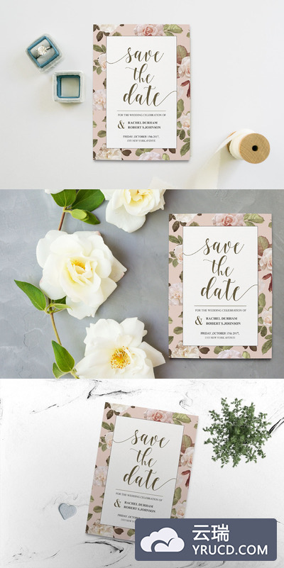 花卉婚礼请柬模板 Floral save the date card