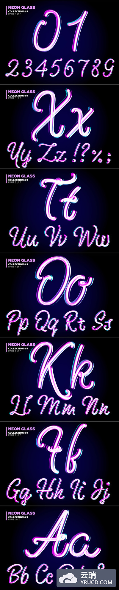 矢量 | 霓虹灯3D玻璃夜光特效字母字体素材