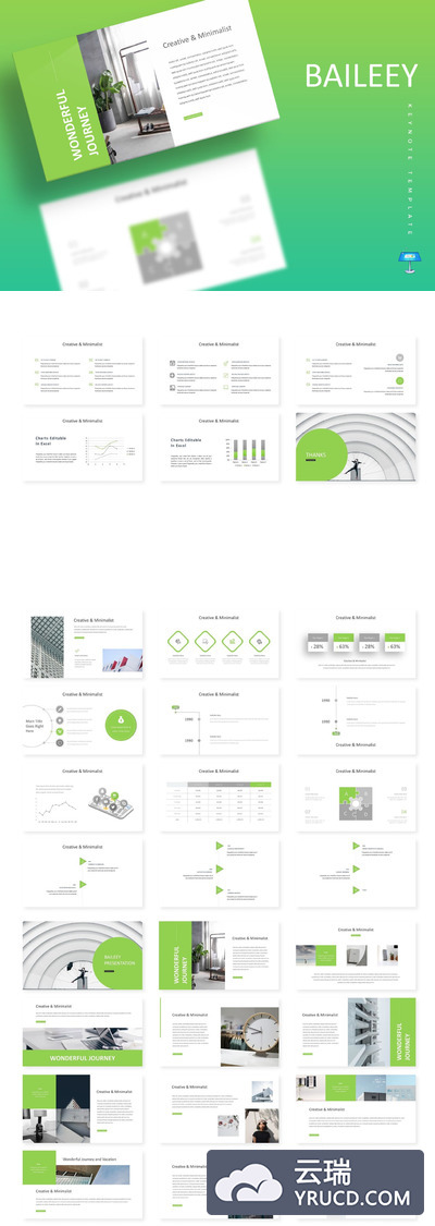 PPT | 绿色办公家居设计幻灯片5种颜色变化信息图表完美插图
