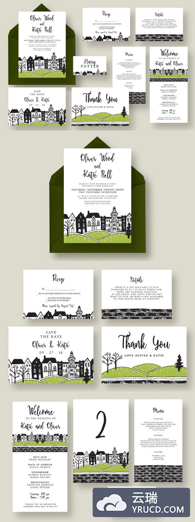 城市婚礼请柬模板 Town Wedding Invitation Suite