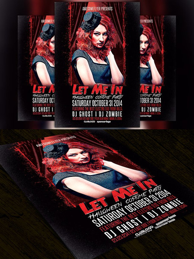 万圣节派对传单模板 Let Me In Halloween Party Flyer