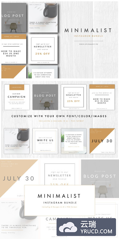 时尚的极简主义社交图片模板 The Blogger - Minimal Instagram Pack