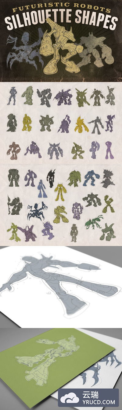 剪影形状 机器人插画 Silhouette shapes - Robots