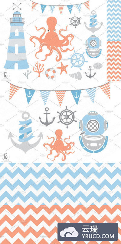 可爱卡通航海矢量剪贴画，灯塔 Nautical vector clip art, lighthouse