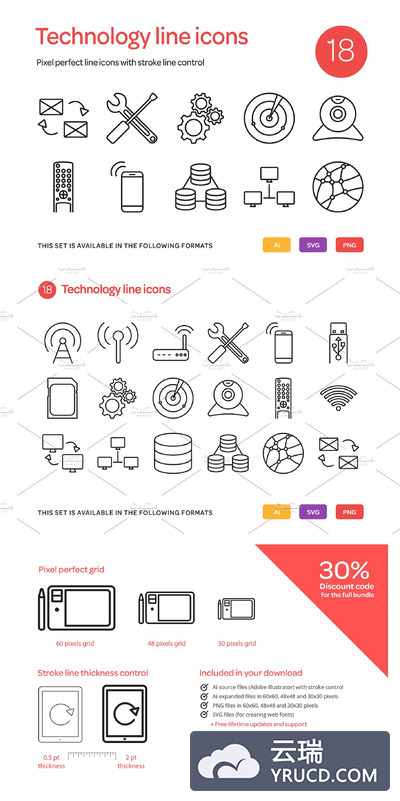 技术线型图标 Technology Line Icons Set