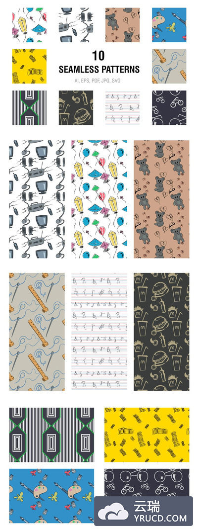 10种独特的无缝图案 10 Seamless Patterns